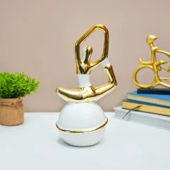MARKET99 Ceramic Abstract Posture Figurines Decor Object in White & Golden