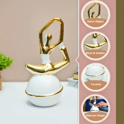 MARKET99 Ceramic Abstract Posture Figurines Decor Object in White & Golden