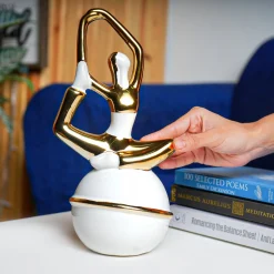 MARKET99 Ceramic Abstract Posture Figurines Decor Object in White & Golden