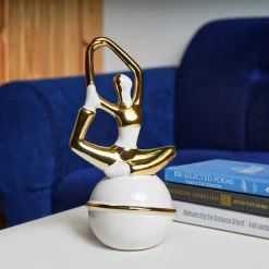 MARKET99 Ceramic Abstract Posture Figurines Decor Object in White & Golden