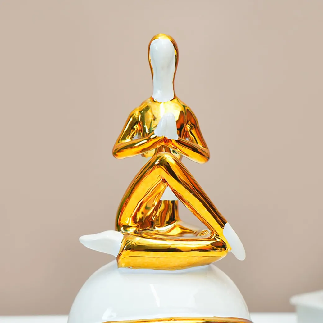 MARKET99 Ceramic Decor Object Abstract Posture Figurine in White & Golden