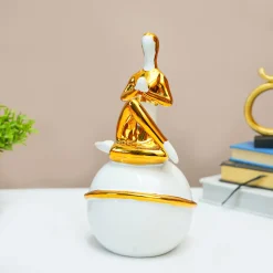 MARKET99 Ceramic Decor Object Abstract Posture Figurine in White & Golden
