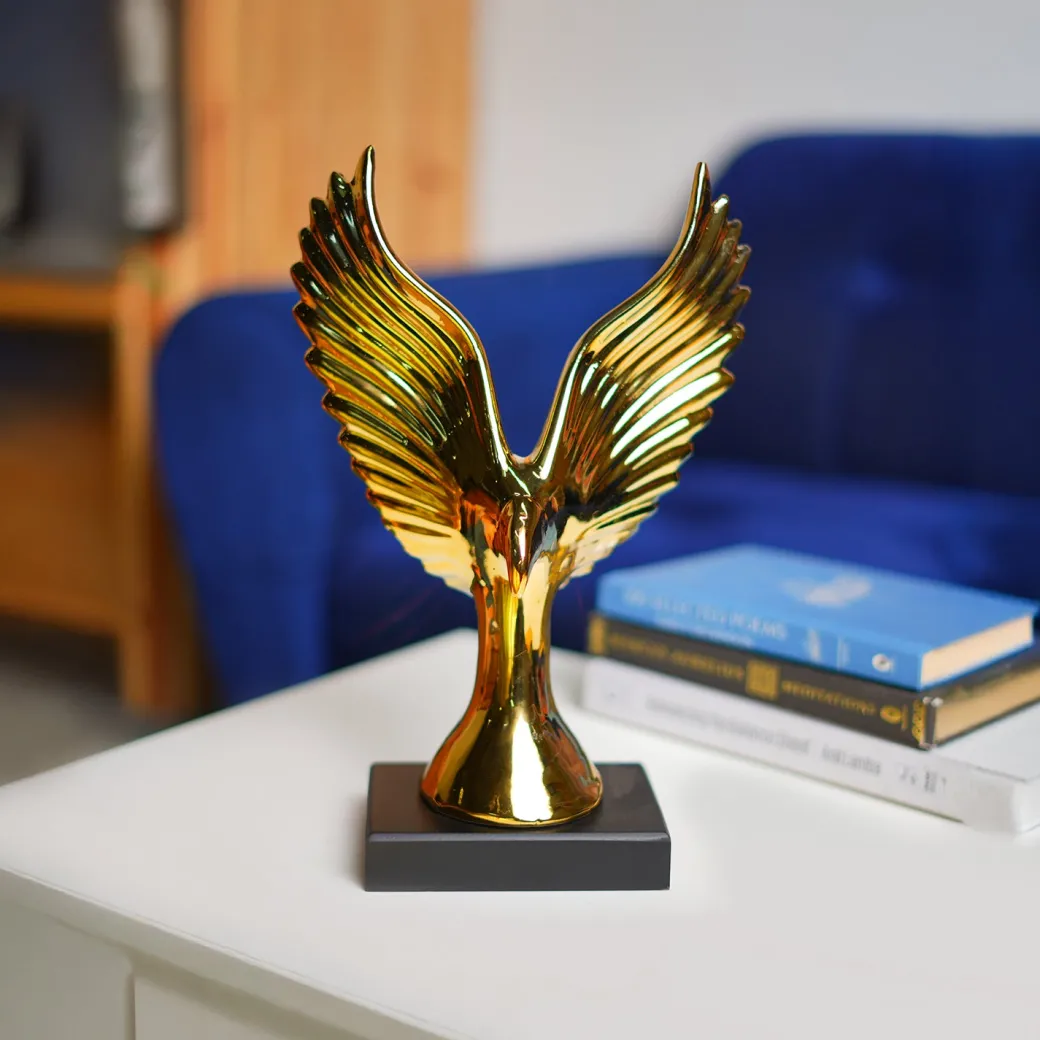 MARKET99 Ceramic Decor Object Sculpture Eagle or Phoeni x  in Black & Golden