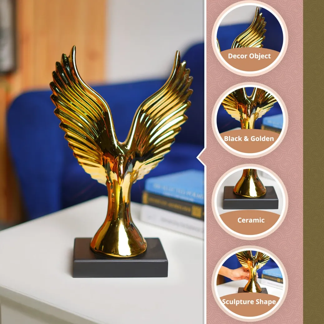 MARKET99 Ceramic Decor Object Sculpture Eagle or Phoeni x  in Black & Golden