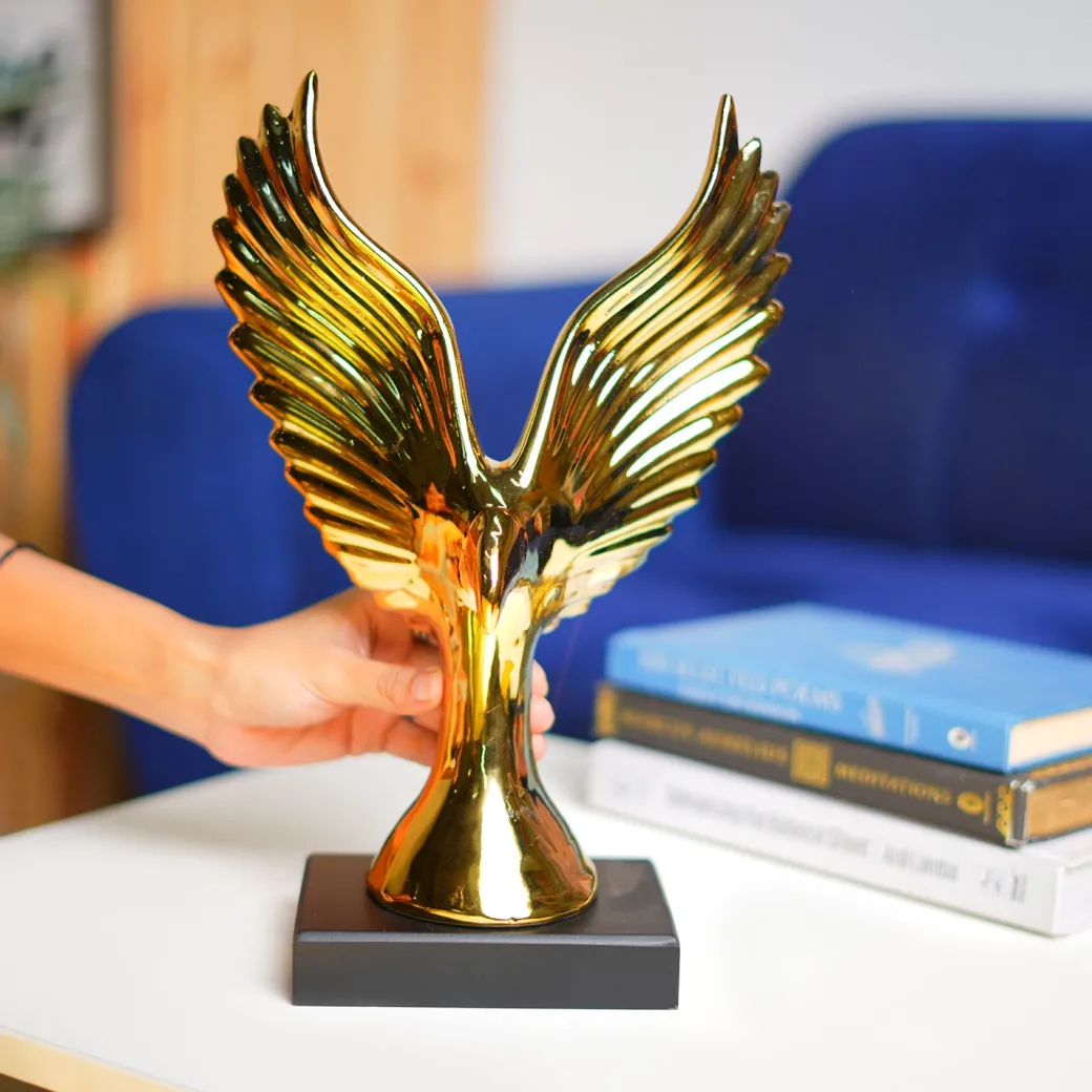MARKET99 Ceramic Decor Object Sculpture Eagle or Phoeni x  in Black & Golden