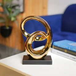 MARKET99 Ceramic Looping Shape Sculpture Decor Object in Black & Golden
