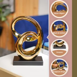 MARKET99 Ceramic Looping Shape Sculpture Decor Object in Black & Golden