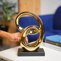 MARKET99 Ceramic Looping Shape Sculpture Decor Object in Black & Golden