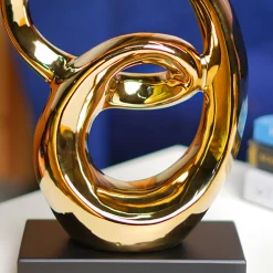 MARKET99 Ceramic Looping Shape Sculpture Decor Object in Black & Golden