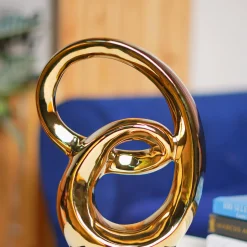 MARKET99 Ceramic Looping Shape Sculpture Decor Object in Black & Golden