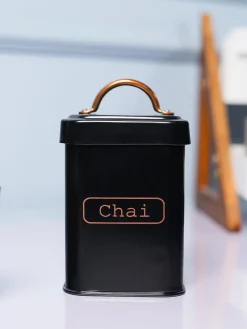 Market99 Chai Jar, Kitchen Decorative, Countertop Metal Storage Jar, Black, Mild Steel | (1 Litre)