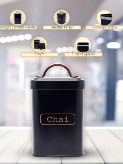 Market99 Chai Jar, Kitchen Decorative, Countertop Metal Storage Jar, Black, Mild Steel | (1 Litre)