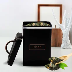 Market99 Chai Jar, Kitchen Decorative, Countertop Metal Storage Jar, Black, Mild Steel | (1 Litre)