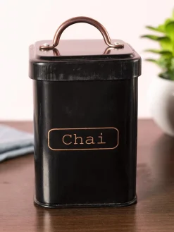 Market99 Chai Jar, Kitchen Decorative, Countertop Metal Storage Jar, Black, Mild Steel | (1 Litre)
