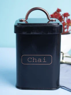 Market99 Chai Jar, Kitchen Decorative, Countertop Metal Storage Jar, Black, Mild Steel | (1 Litre)