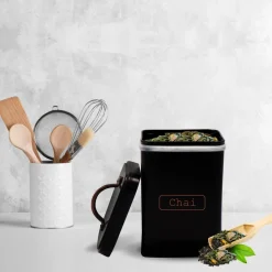 Market99 Chai Jar, Kitchen Decorative, Countertop Metal Storage Jar, Black, Mild Steel | (1 Litre)