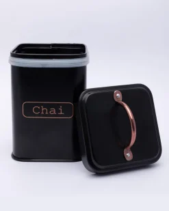 Market99 Chai Jar, Kitchen Decorative, Countertop Metal Storage Jar, Black, Mild Steel | (1 Litre)