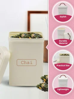 Market99 Chai Jar, Kitchen Decorative, Countertop Metal Storage Jar, Ivory, Mild Steel