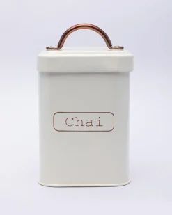 Market99 Chai Jar, Kitchen Decorative, Countertop Metal Storage Jar, Ivory, Mild Steel