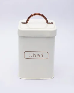 Market99 Chai Jar, Kitchen Decorative, Countertop Metal Storage Jar, Ivory, Mild Steel