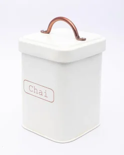 Market99 Chai Jar, Kitchen Decorative, Countertop Metal Storage Jar, Ivory, Mild Steel
