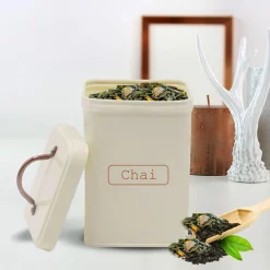 Market99 Chai Jar, Kitchen Decorative, Countertop Metal Storage Jar, Ivory, Mild Steel