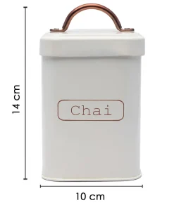 Market99 Chai Jar, Kitchen Decorative, Countertop Metal Storage Jar, Ivory, Mild Steel