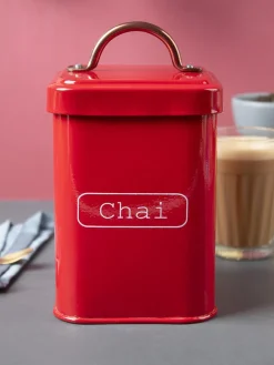 Market99 Chai Jar, Kitchen Decorative, Countertop Metal Storage Jar, Red, Mild Steel | (1 Litre)