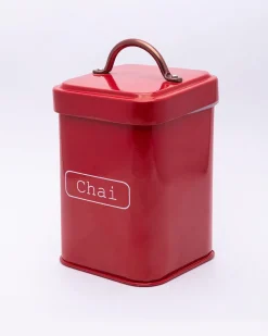 Market99 Chai Jar, Kitchen Decorative, Countertop Metal Storage Jar, Red, Mild Steel | (1 Litre)