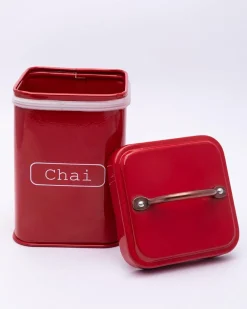 Market99 Chai Jar, Kitchen Decorative, Countertop Metal Storage Jar, Red, Mild Steel | (1 Litre)