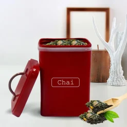 Market99 Chai Jar, Kitchen Decorative, Countertop Metal Storage Jar, Red, Mild Steel | (1 Litre)