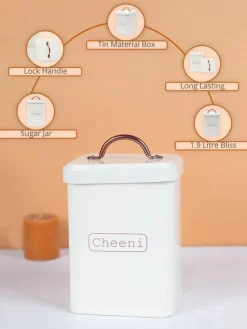 Market99 Cheeni Jar, Kitchen Decorative, Countertop Metal Storage Jar, Ivory, Mild Steel | (1.9 Litre)
