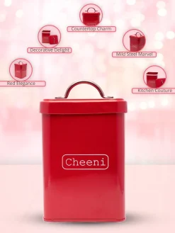 Market99 Cheeni Jar, Kitchen Decorative, Countertop Metal Storage Jar, Red, Mild Steel