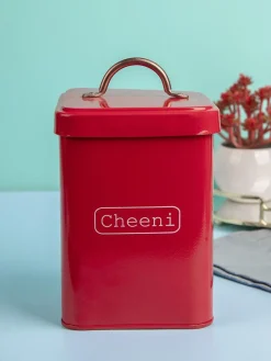 Market99 Cheeni Jar, Kitchen Decorative, Countertop Metal Storage Jar, Red, Mild Steel