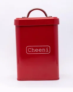 Market99 Cheeni Jar, Kitchen Decorative, Countertop Metal Storage Jar, Red, Mild Steel