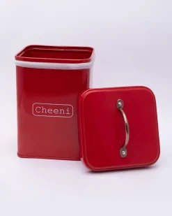 Market99 Cheeni Jar, Kitchen Decorative, Countertop Metal Storage Jar, Red, Mild Steel
