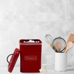 Market99 Cheeni Jar, Kitchen Decorative, Countertop Metal Storage Jar, Red, Mild Steel