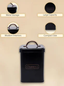 Market99 Cheeni Jar, Kitchen Decorative, Countertop Metal Storage Jar, Black, Mild Steel | (1.9 Litre)