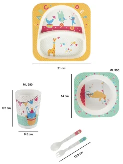 Market99 Children'S Pastel Dinner Set 1 Plate, 1 Bowl, 1 Tumbler, 1 Fork & 1 Spoon