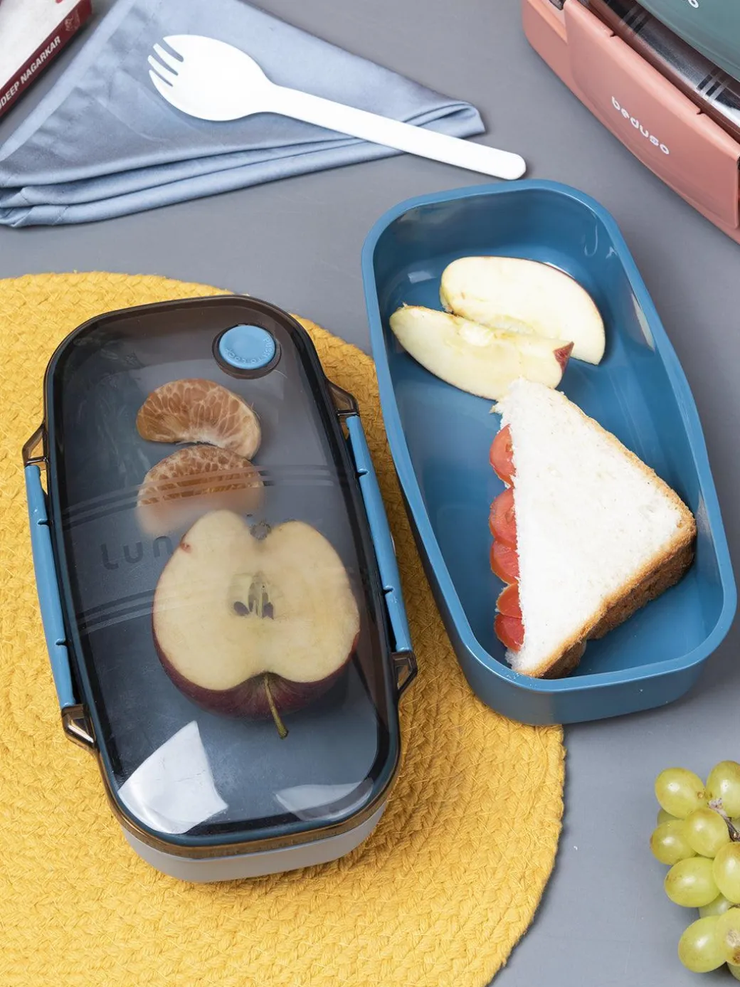 Market99 Double Layer Lunch Box (1200 mL), Dual Tone, Dark Blue, Plastic