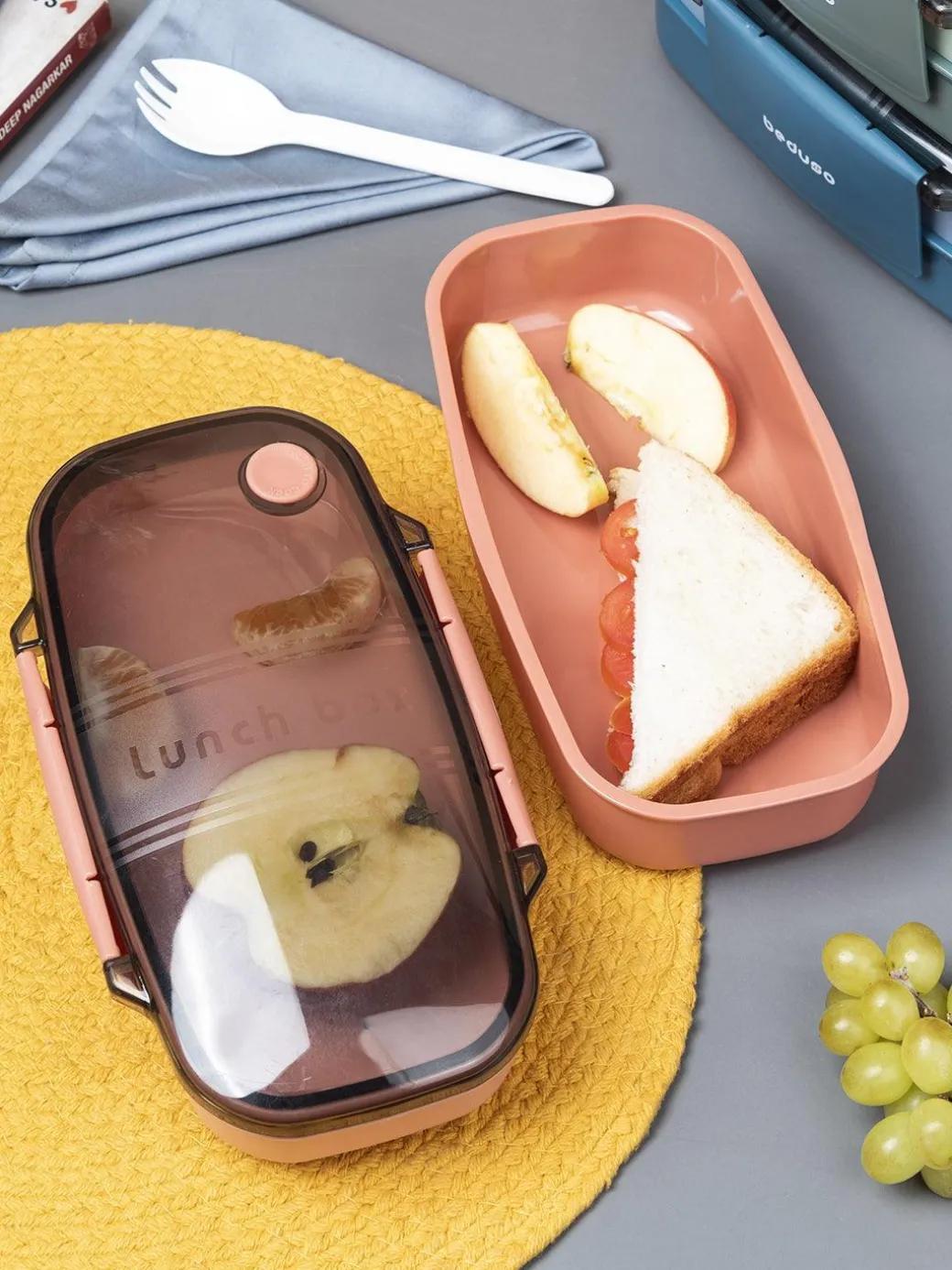Market99 Double Layer Lunch Box (1200 mL), Dual Tone, Dark Blue, Plastic