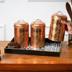 MARKET99 Golden Iron Coffee, Tea & Sugar Jars (Set of 3) - 1000mL Each