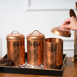 MARKET99 Golden Iron Coffee, Tea & Sugar Jars (Set of 3) - 1000mL Each