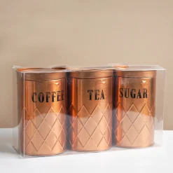 MARKET99 Golden Iron Coffee, Tea & Sugar Jars (Set of 3) - 1000mL Each