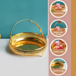 MARKET99 Golden Round Nordic Basket With Handle