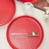 Market99 Hammered Melamine Tableware Red Glossy Finish Full Plates for Dining Table (Set Of 6, Red)