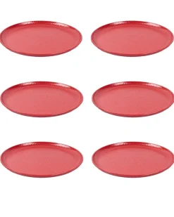 Market99 Hammered Melamine Tableware Red Glossy Finish Full Plates for Dining Table (Set Of 6, Red)