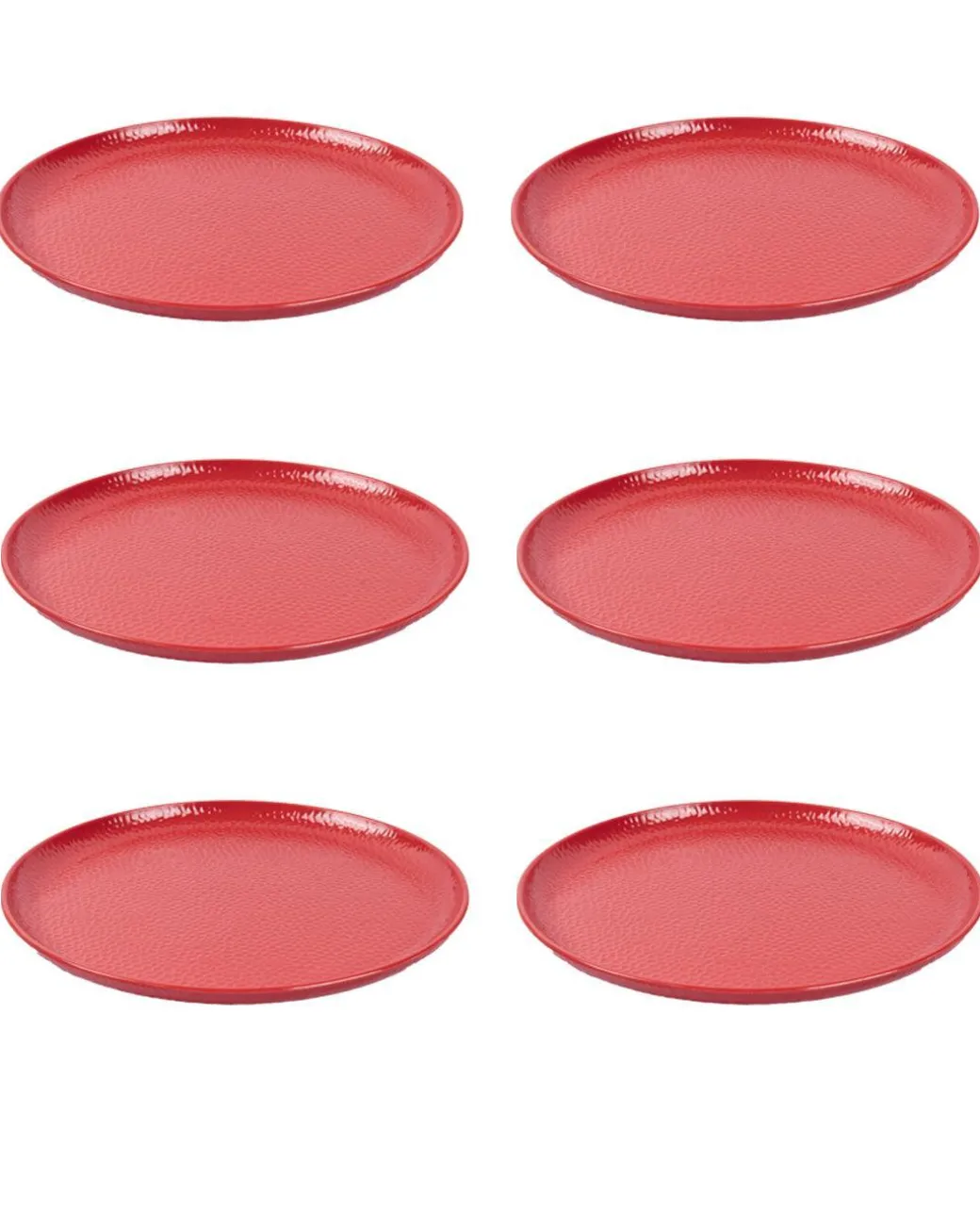 Market99 Hammered Melamine Tableware Red Glossy Finish Full Plates for Dining Table (Set Of 6, Red)