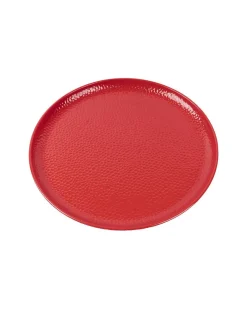 Market99 Hammered Melamine Tableware Red Glossy Finish Full Plates for Dining Table (Set Of 6, Red)