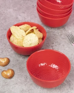 Market99 Hammered Melamine Tableware Red Glossy Finish Soup Bowls for Dining Table (Set Of 6, 300 mL )